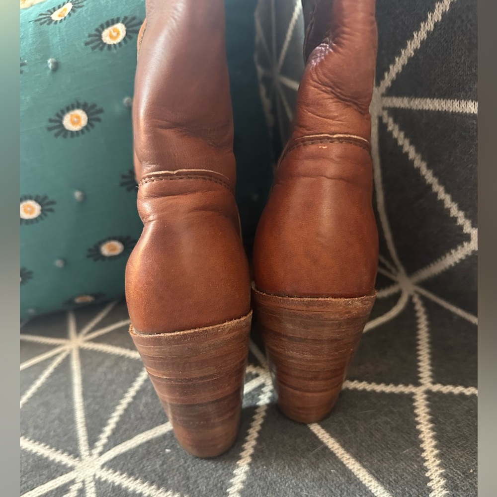 Vintage Frye Brown Leather Tall Heeled Boots size 7 - Picture 5 of 7